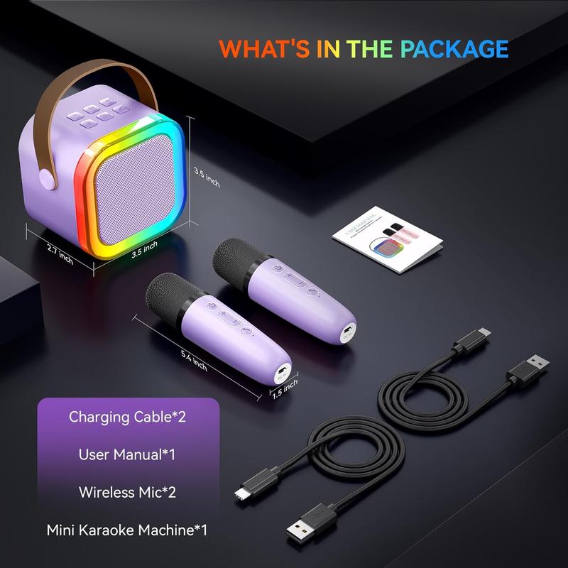 Portable Mini Karaoke Machine with 2 Wireless Microphones