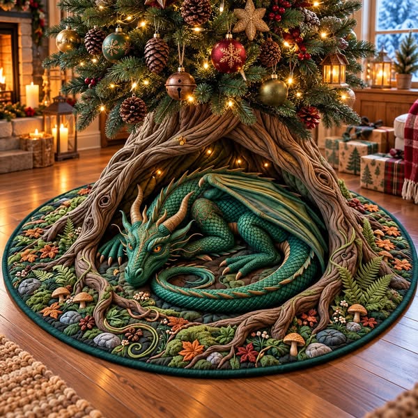 🐉 Dragon Quilted Christmas Tree Skirt