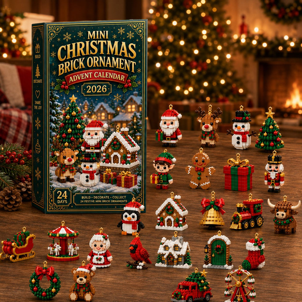 โณ Last day to save 50% โ ๐ 24-Day Mini Christmas Ornament Advent Calendar | 24 unique festive buildable designs with hanging loopsโperfect for decorating Christmas trees, wreaths, and holiday displays ๐งฑ