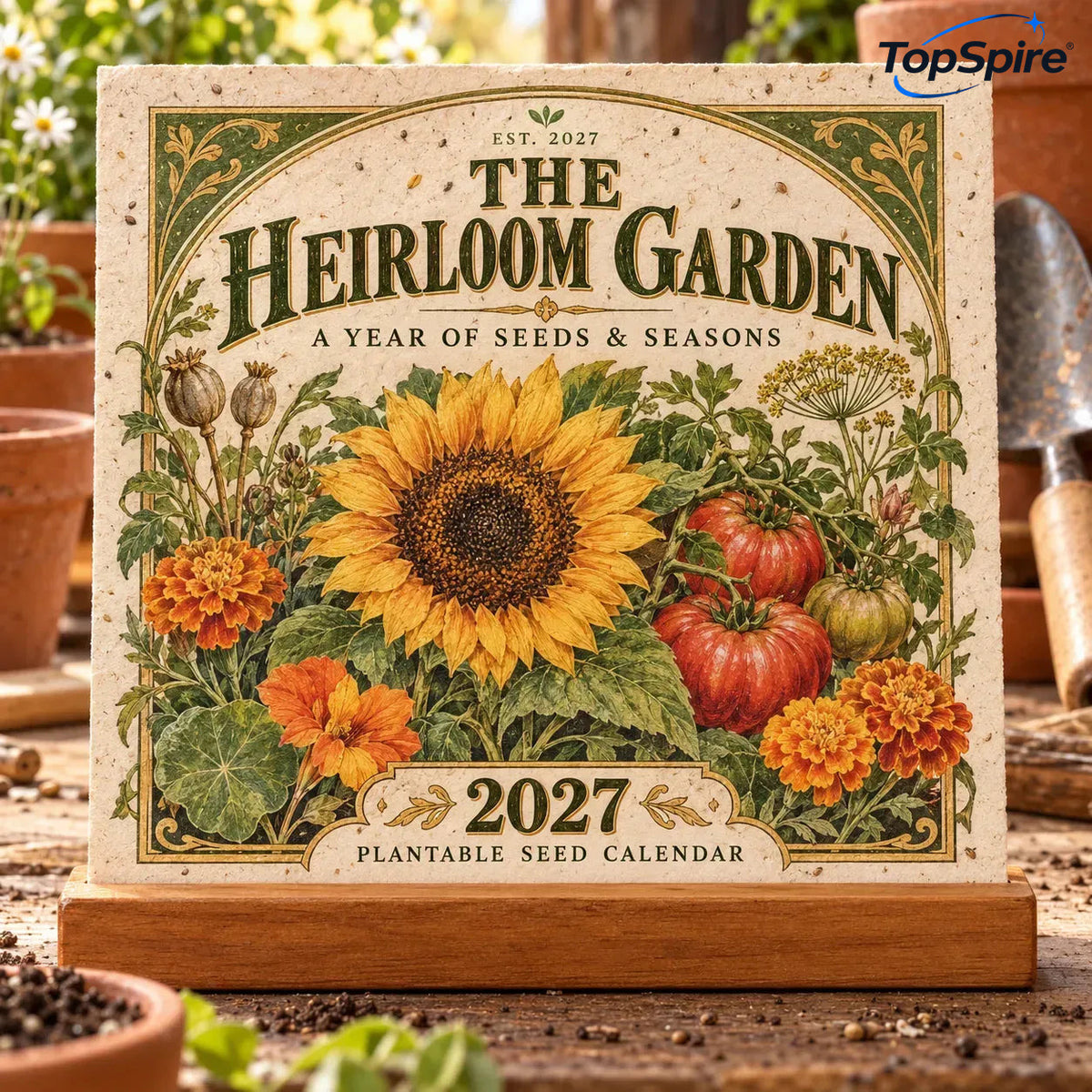 ⏰ Limited Time Sale 49% OFF🌱 2027 Heirloom Garden Plantable Seed Calendar | 12 Plantable Months with Vintage Botanical Art & Wooden Stand 🌼