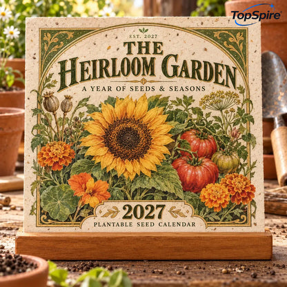⏰ Limited Time Sale 49% OFF🌱 2027 Heirloom Garden Plantable Seed Calendar | 12 Plantable Months with Vintage Botanical Art & Wooden Stand 🌼