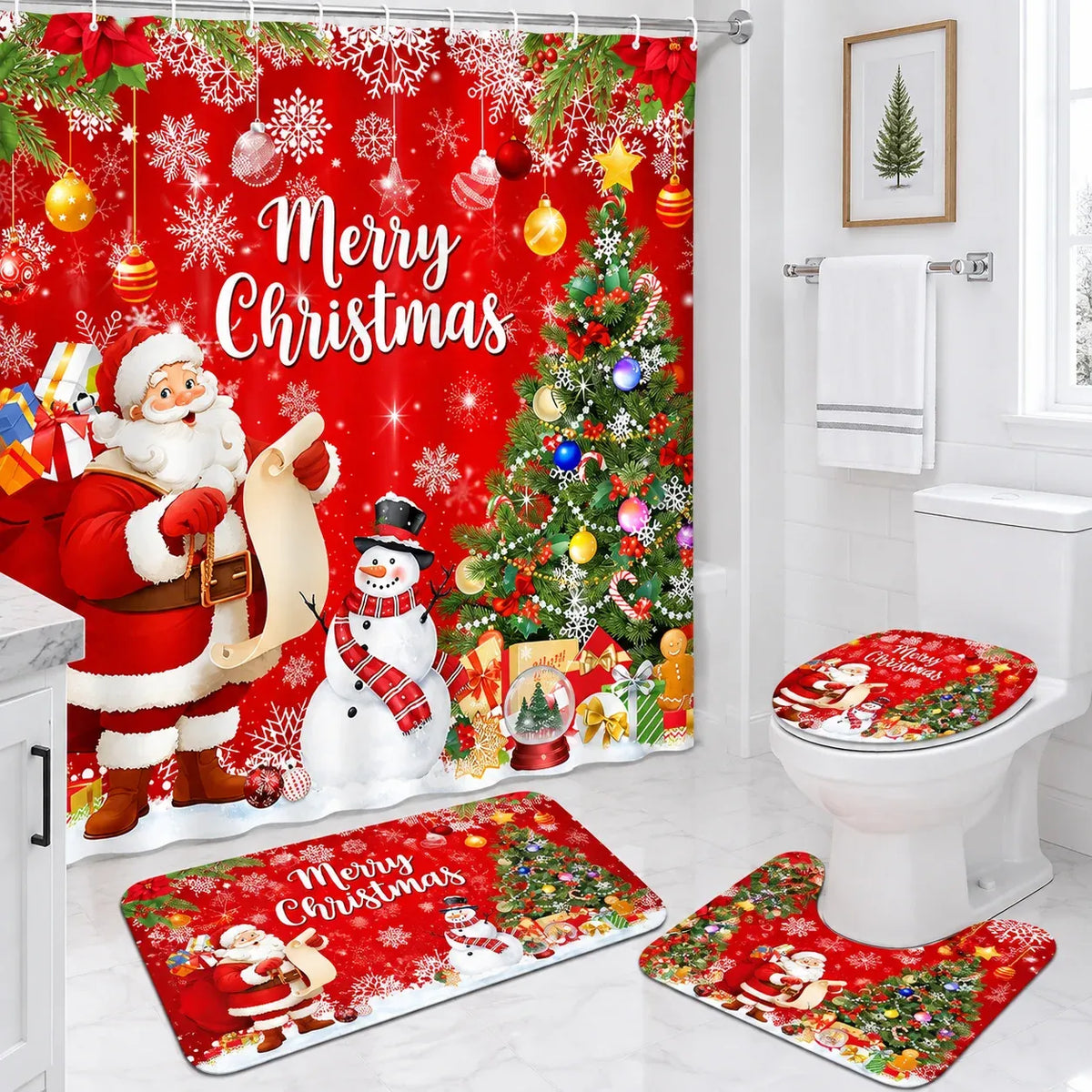 🔥😍🎄🛁 Christmas Bathroom Makeover Set – 4 Matching Pieces for Instant Holiday Cheer