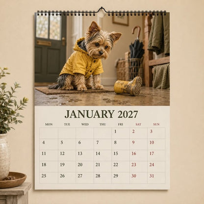 Calendario de pared divertido de Yorkshire Terrier de 2027 | Calendario colgante A4