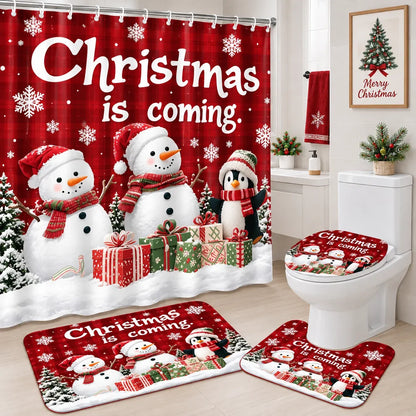🔥😍🎄🛁 Christmas Bathroom Makeover Set – 4 Matching Pieces for Instant Holiday Cheer