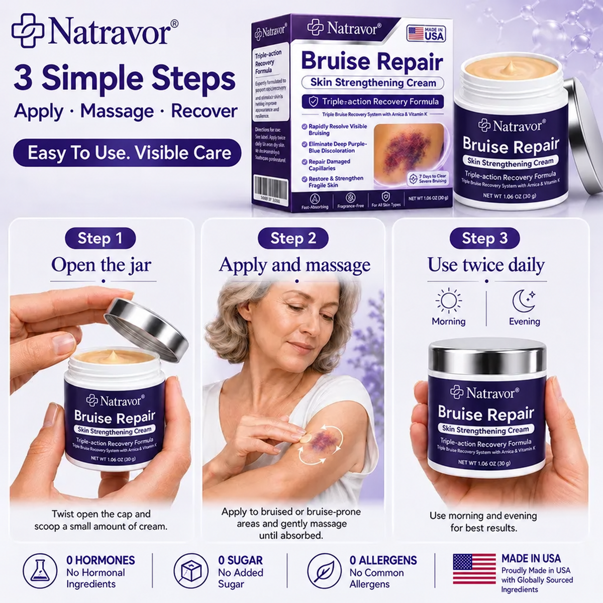 Natravor® cream to repair bruises and strengthen the skin.