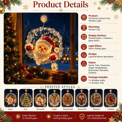Lighted Christmas Window Decoration with Suction Cup | Warm LED Window Light with Double-Layer Design & Multiple Festive Styles ✨
