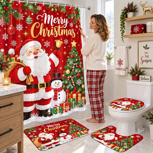 🔥😍🎄🛁 Christmas Bathroom Makeover Set – 4 Matching Pieces for Instant Holiday Cheer