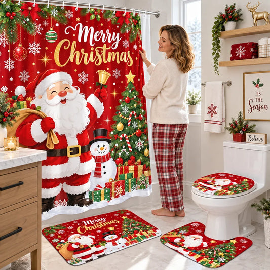 🔥😍🎄🛁 Christmas Bathroom Makeover Set – 4 Matching Pieces for Instant Holiday Cheer