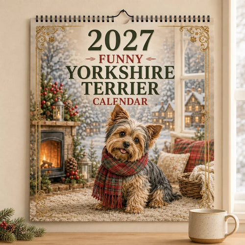 Calendario de pared divertido de Yorkshire Terrier de 2027 | Calendario colgante A4