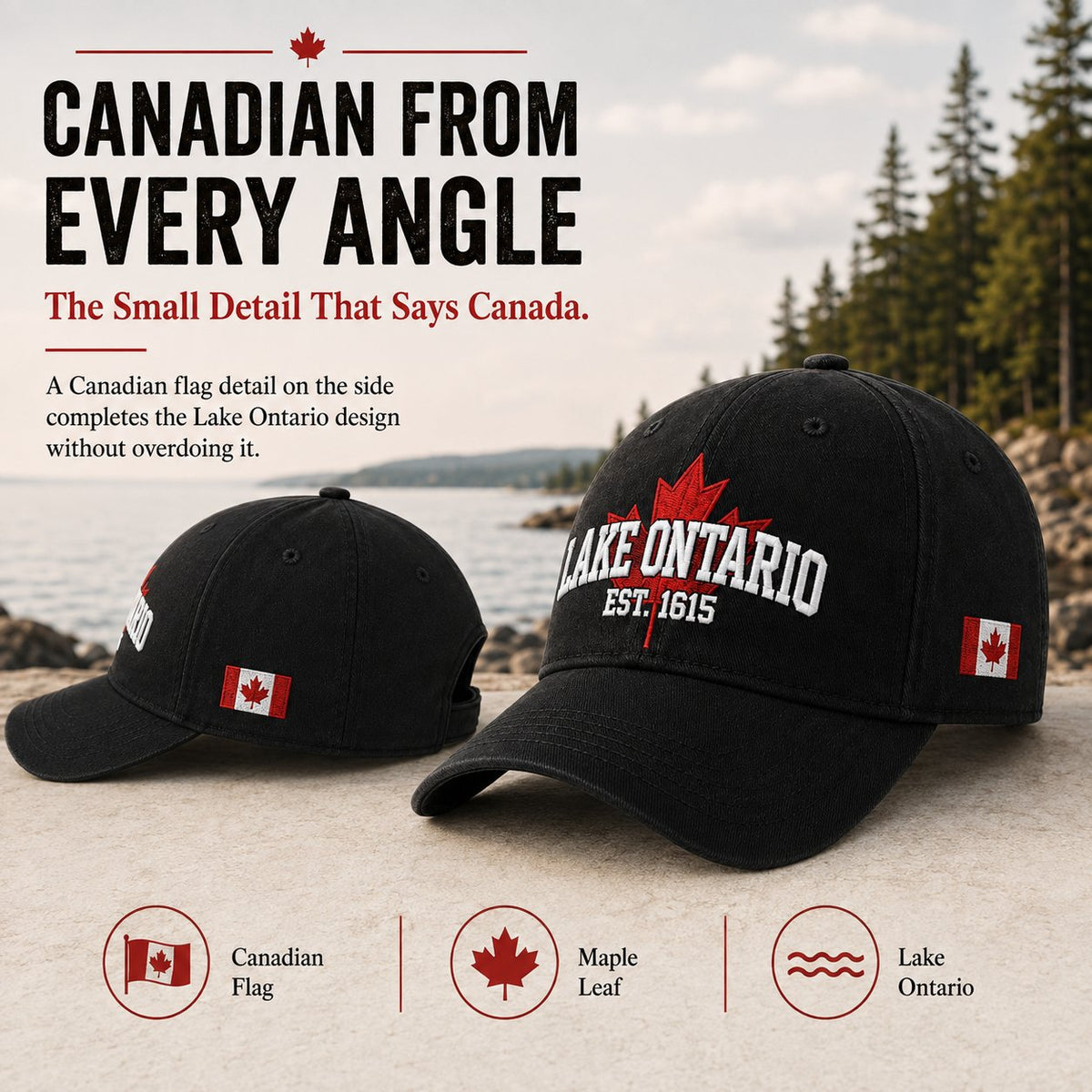 🔥ÚLTIMO DÍA 50% DE DESCUENTO - 🍁Lago Ontario por Siempre – Gorra Bordada Heritage (🧢100% Algodón)