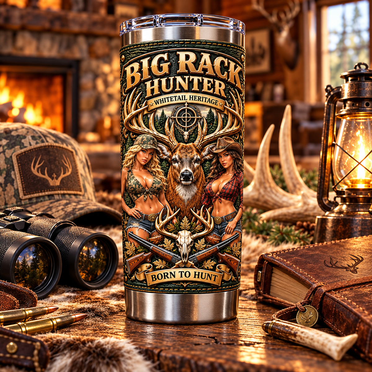 Big Rack Hunter “White Tails Year Round” Whitetail Heritage Insulated Travel Tumbler