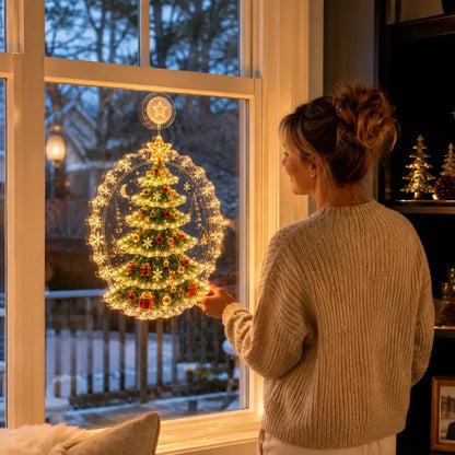 Lighted Christmas Window Decoration with Suction Cup | Warm LED Window Light with Double-Layer Design & Multiple Festive Styles ✨