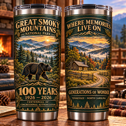 🐻 Great Smoky Mountains 100th Anniversary Commemorative Tumbler – 1926–2026 Congressional Authorization Centennial