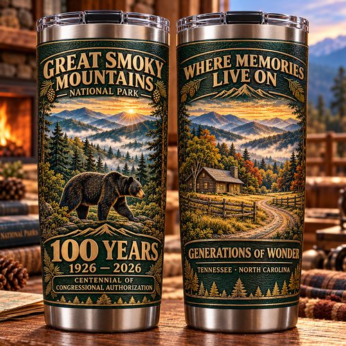 🐻 Great Smoky Mountains 100th Anniversary Commemorative Tumbler – 1926–2026 Congressional Authorization Centennial