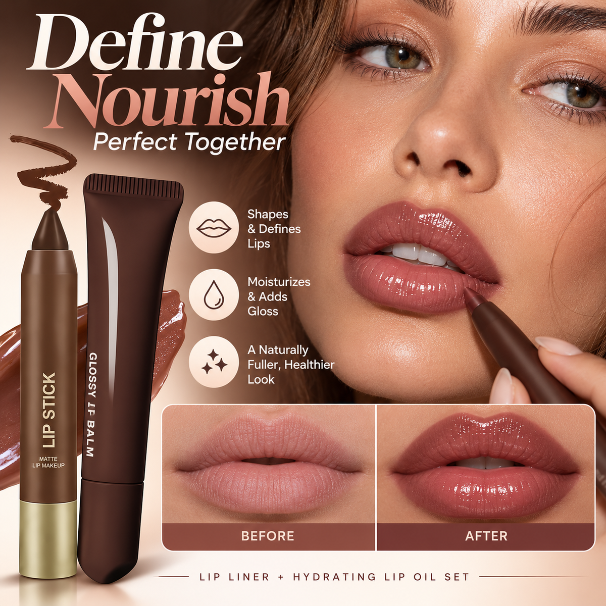 Matte Lipliner and Moisturizing Lip Oil Cosmetic Set