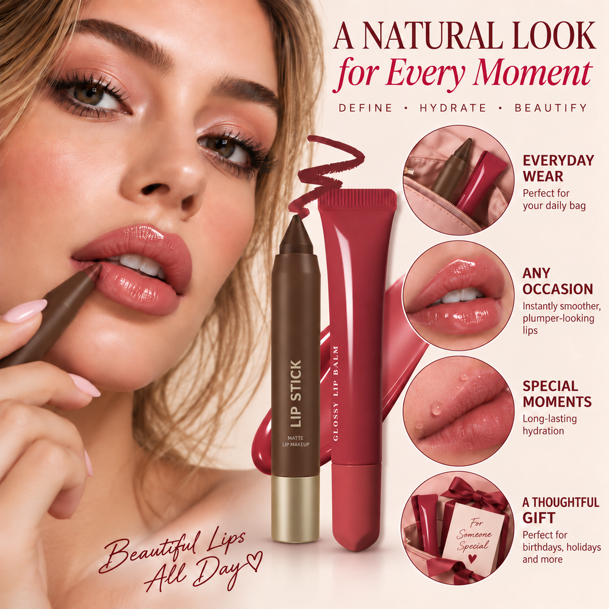 Matte Lipliner and Moisturizing Lip Oil Cosmetic Set