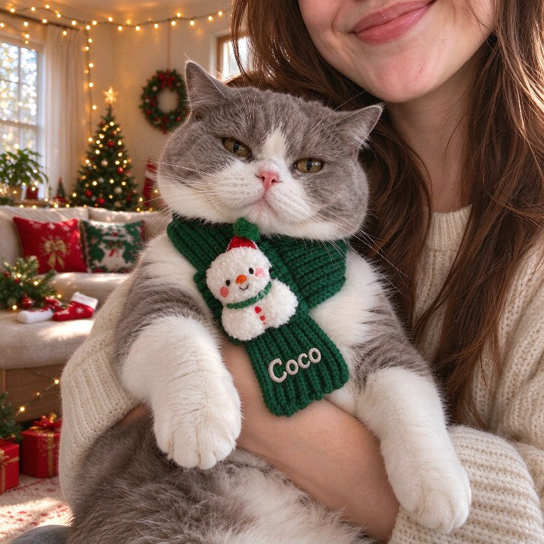 Personalized Embroidered Dogs And Cats Christmas Scarf | MNAccs127