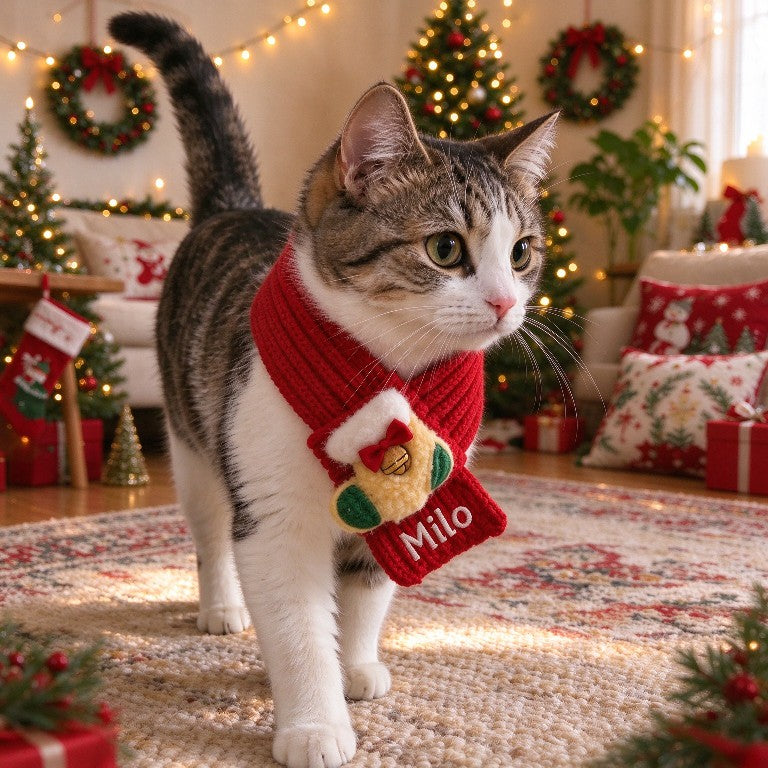 Personalized Embroidered Dogs And Cats Christmas Scarf | MNAccs127