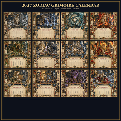 2027 Zodiac Grimoire Calendar| 12 Signs, 12 Forbidden Chapters