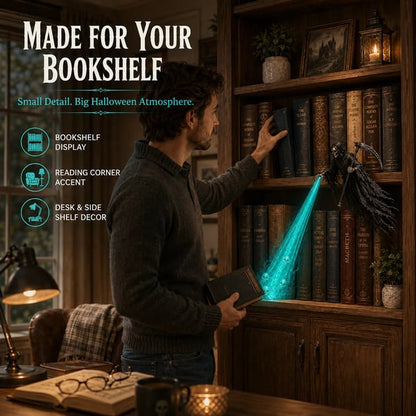 💀 Luz de estantería de Halloween "Soul Harvester" | Decoración de Parca Flotante con Haz de Alma Brillante para Estanterías, Rincones de Lectura y Exhibiciones Góticas 🎃