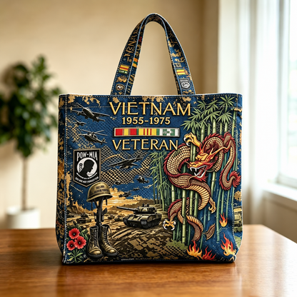 🌹Vietnam Veteran Canvas Tote Bag – Embroidered Tribute Gift