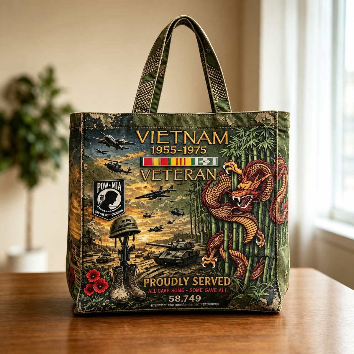 🌹Vietnam Veteran Canvas Tote Bag – Embroidered Tribute Gift