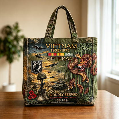 🌹Vietnam Veteran Canvas Tote Bag – Embroidered Tribute Gift
