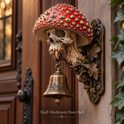 💀🍄 Skullcap Guardian – Gothic Mushroom Skull Door Bell with Vintage Bronze Chime