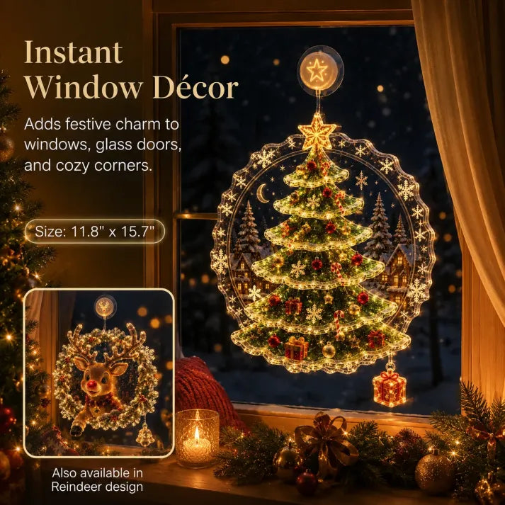 Lighted Christmas Window Decoration with Suction Cup | Warm LED Window Light with Double-Layer Design & Multiple Festive Styles ✨