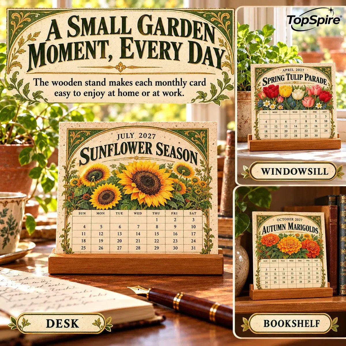 ⏰ Limited Time Sale 49% OFF🌱 2027 Heirloom Garden Plantable Seed Calendar | 12 Plantable Months with Vintage Botanical Art & Wooden Stand 🌼