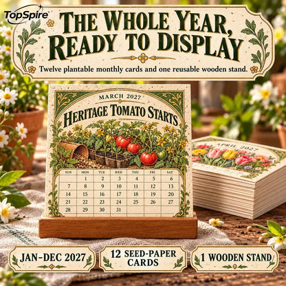 ⏰ Limited Time Sale 49% OFF🌱 2027 Heirloom Garden Plantable Seed Calendar | 12 Plantable Months with Vintage Botanical Art & Wooden Stand 🌼