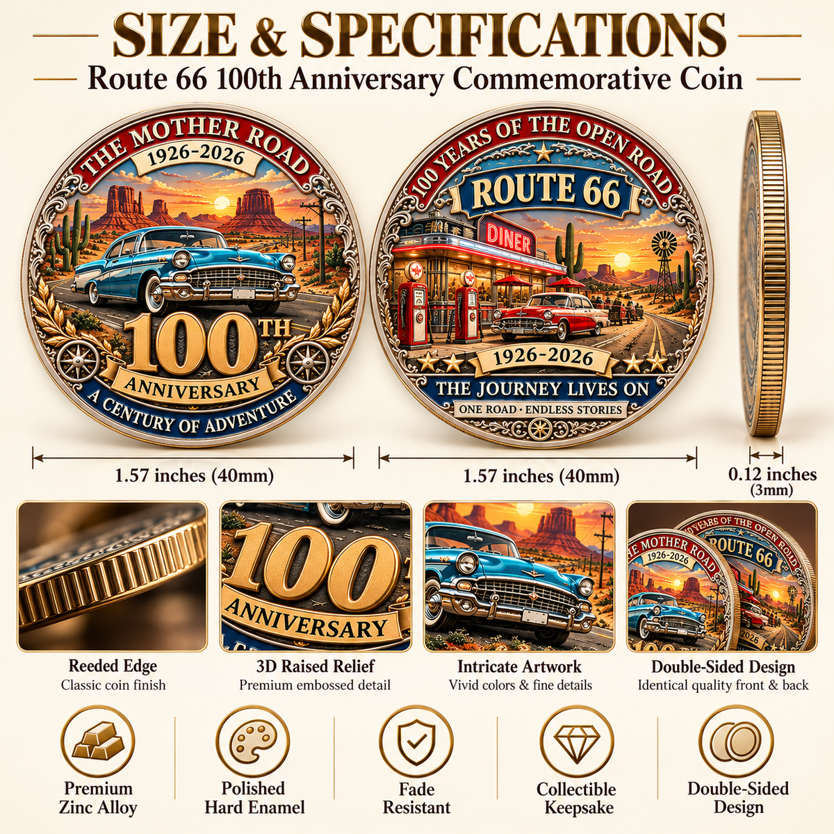 🇺🇸 Route 66 100th Anniversary Commemorative Challenge Coin