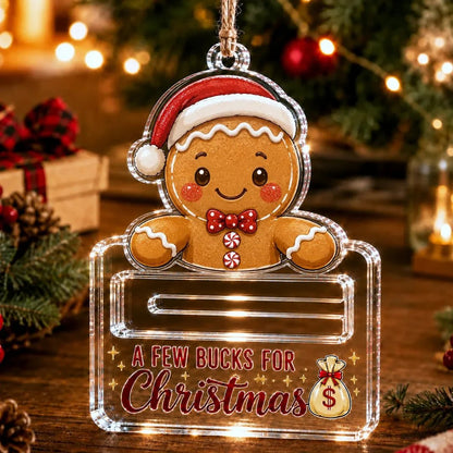 🎄 Adorno Soporte de Dinero Navideño Transparente | Acrílico Transparente Premium con Detalles Festivos de Personajes, Ranura Oculta para Dinero en Efectivo y Cuerda para Colgar Incluida 💵✨