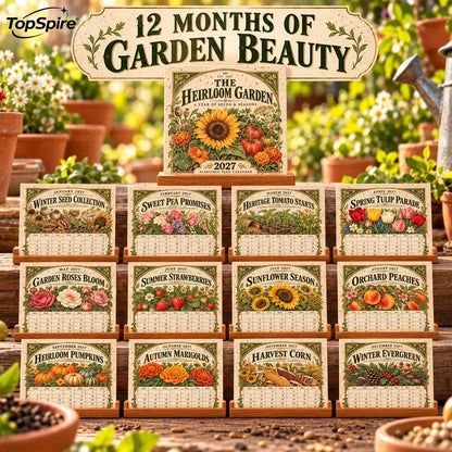 ⏰ Limited Time Sale 49% OFF🌱 2027 Heirloom Garden Plantable Seed Calendar | 12 Plantable Months with Vintage Botanical Art & Wooden Stand 🌼