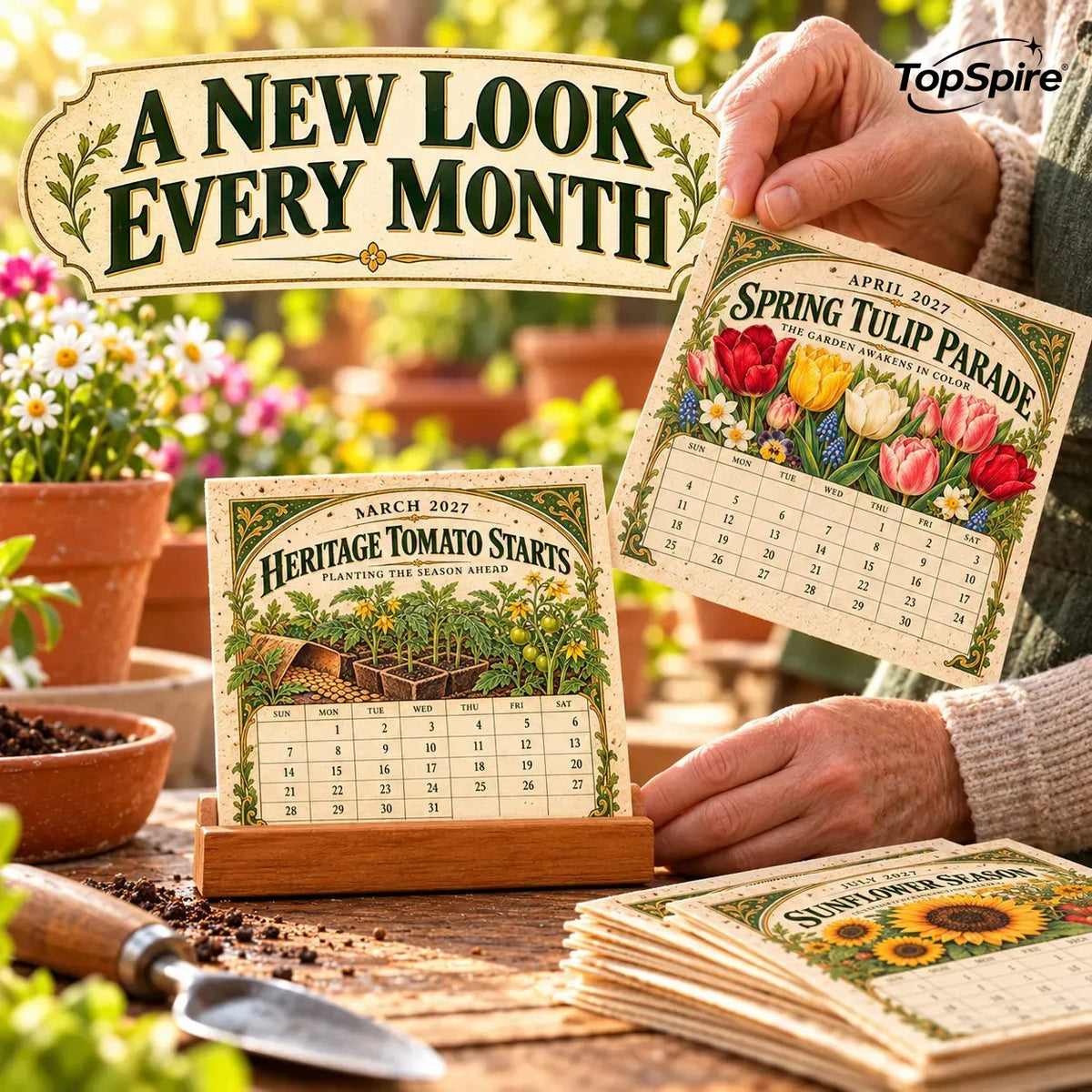 ⏰ Limited Time Sale 49% OFF🌱 2027 Heirloom Garden Plantable Seed Calendar | 12 Plantable Months with Vintage Botanical Art & Wooden Stand 🌼
