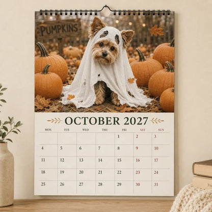 Calendario de pared divertido de Yorkshire Terrier de 2027 | Calendario colgante A4