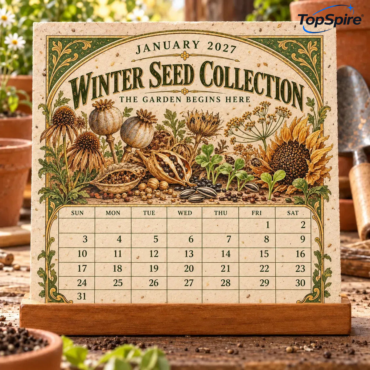 ⏰ Limited Time Sale 49% OFF🌱 2027 Heirloom Garden Plantable Seed Calendar | 12 Plantable Months with Vintage Botanical Art & Wooden Stand 🌼