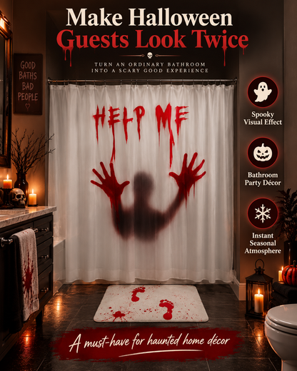 Bloody “HELP ME” Horror Shower Curtain