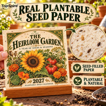 ⏰ Limited Time Sale 49% OFF🌱 2027 Heirloom Garden Plantable Seed Calendar | 12 Plantable Months with Vintage Botanical Art & Wooden Stand 🌼