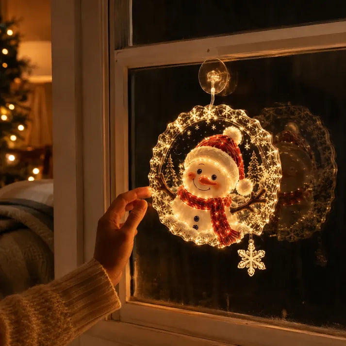 Lighted Christmas Window Decoration with Suction Cup | Warm LED Window Light with Double-Layer Design & Multiple Festive Styles ✨