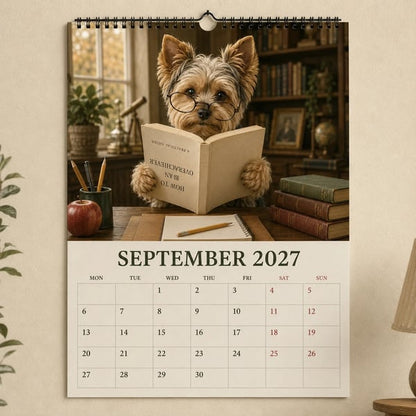 Calendario de pared divertido de Yorkshire Terrier de 2027 | Calendario colgante A4