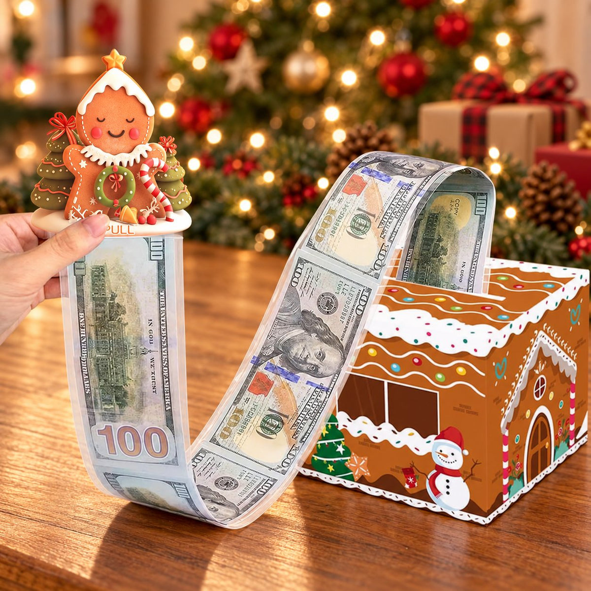 💵🎄 Christmas Money Pull Surprise Box 50 Fillable Pockets for Cash, Treats, Notes & More 🎁