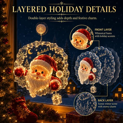 Lighted Christmas Window Decoration with Suction Cup | Warm LED Window Light with Double-Layer Design & Multiple Festive Styles ✨