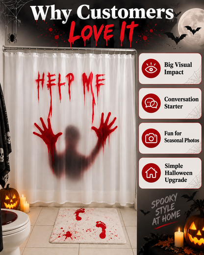 Bloody “HELP ME” Horror Shower Curtain