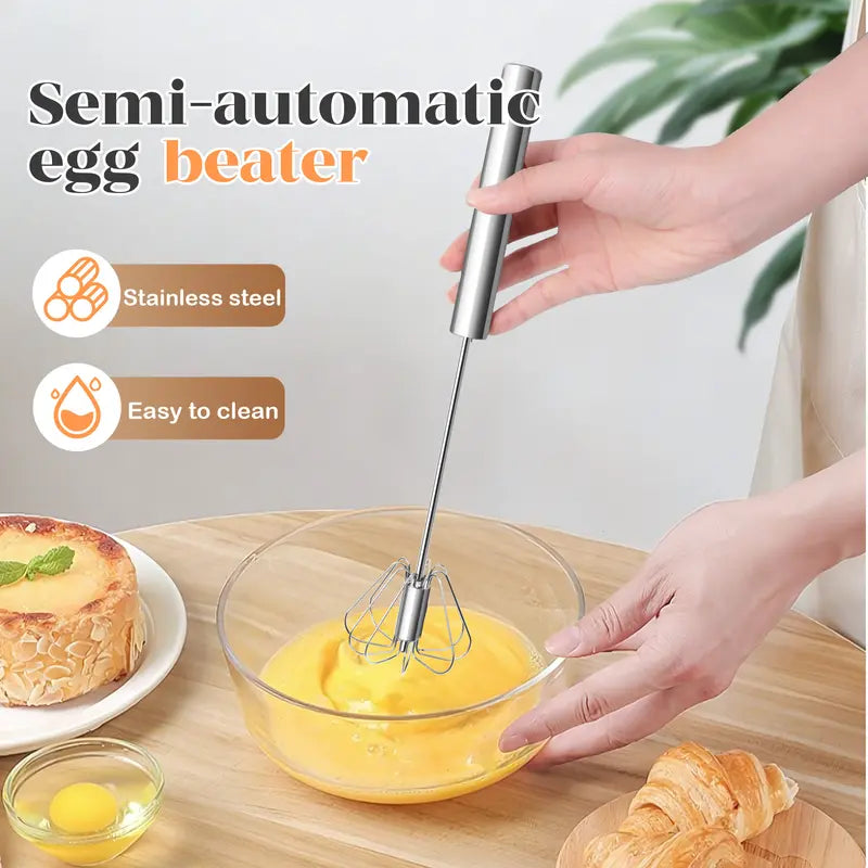 🥄✨ Batidor giratorio manual de acero inoxidable – ¡Mezcla sin esfuerzo en segundos!