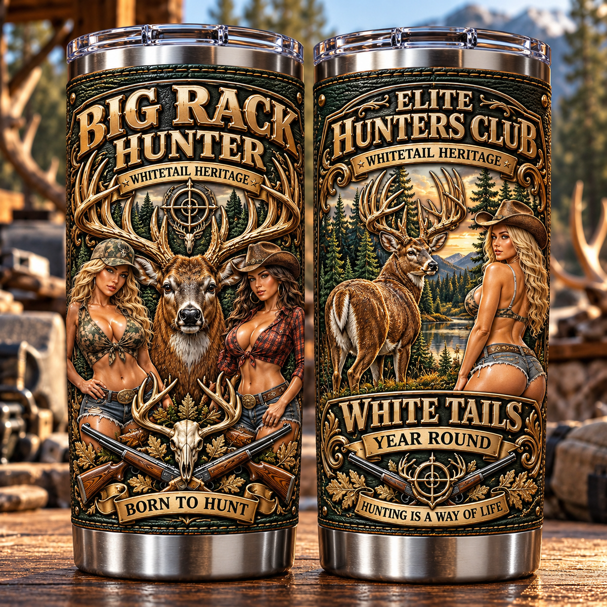 Big Rack Hunter “White Tails Year Round” Whitetail Heritage Insulated Travel Tumbler