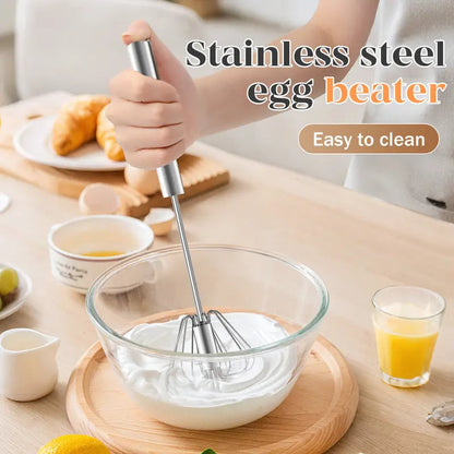 🥄✨ Batidor giratorio manual de acero inoxidable – ¡Mezcla sin esfuerzo en segundos!
