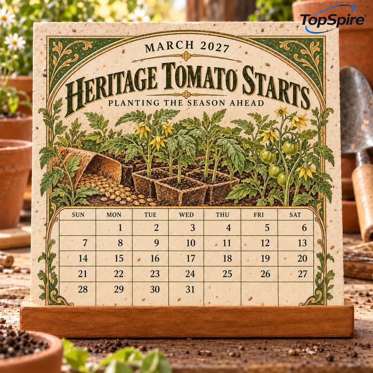 ⏰ Limited Time Sale 49% OFF🌱 2027 Heirloom Garden Plantable Seed Calendar | 12 Plantable Months with Vintage Botanical Art & Wooden Stand 🌼