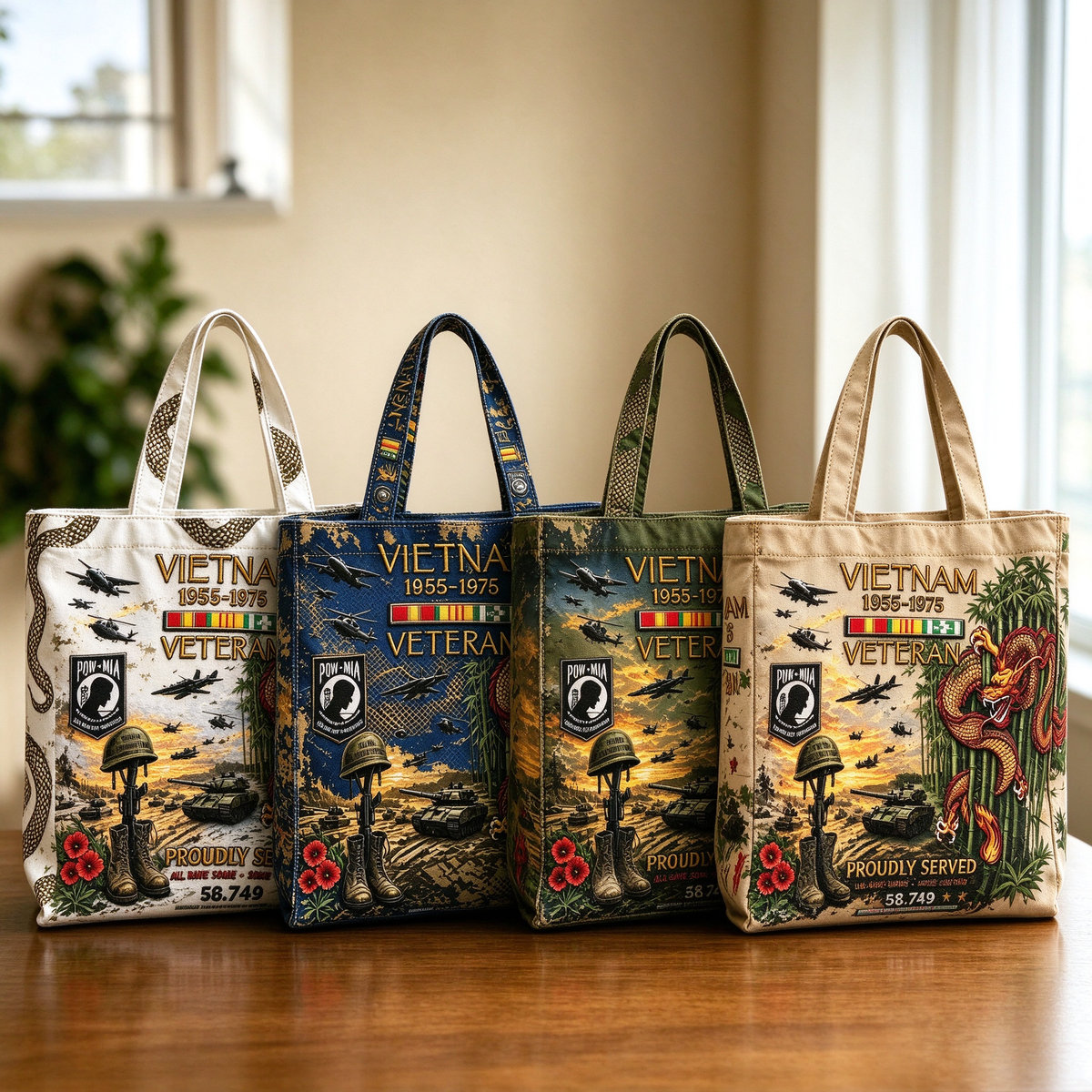 🌹Vietnam Veteran Canvas Tote Bag – Embroidered Tribute Gift