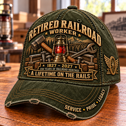 🚂 1827–2027 Retired Railroad Worker 200th Anniversary Heritage Cap